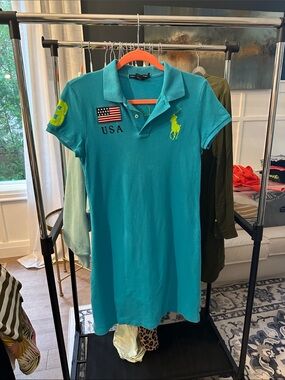 Vintage - Polo by Ralph Lauren Teal Polo Dress with Neon Yellow Pony & USA Patch
